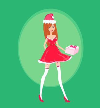 beautiful pin-up girl in Christmas inspired costume
