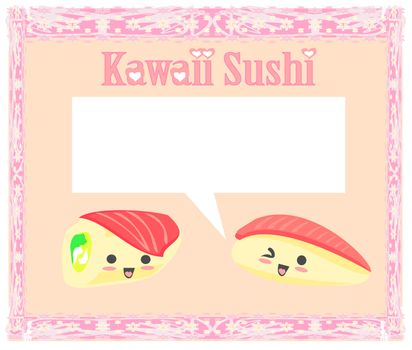 cute sushi cartoon illustration - vector card