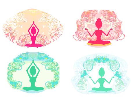 Silhouette of a Girl in Yoga pose - vector set