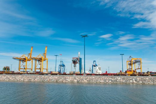 Shipping containers at a port of Helsinki.