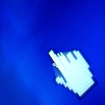 finger corsor on blue pixel screen