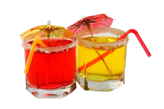 Cocktaile set tropical juices in glasses isolated on white background