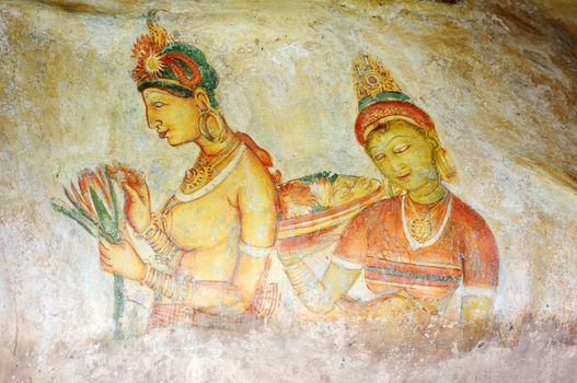 Ancient religious rock painting art in Sri Lanka