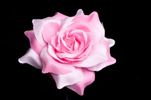 A pink flower hair clip for women on isolated black background.