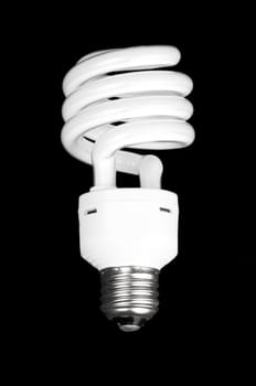 White  fluorescent light bulb isolated on black background.