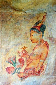 Ancient religious rock painting art in Sri Lanka