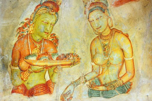 Ancient religious rock painting art in Sri Lanka