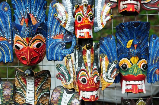 Traditional colored wooden masks in Sri Lanka