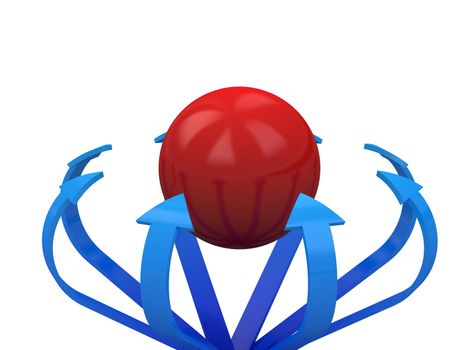 Blue arrows specify in a red sphere