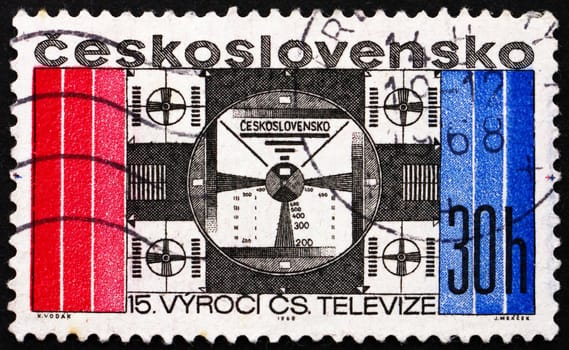 CZECHOSLOVAKIA - CIRCA 1968: a stamp printed in the Czechoslovakia shows Symbolic Television Screen, 15th Anniversary of Television, circa 1968