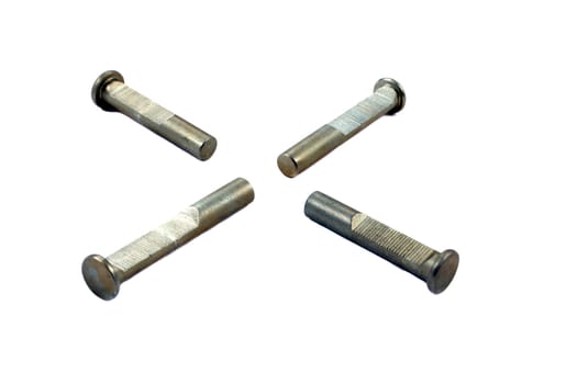 A set of screws / broaches used in an engine of a vehicle, on white studio background.