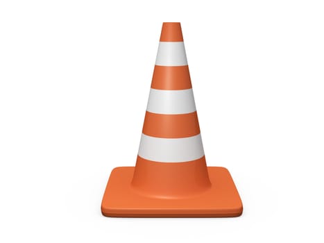Orange highway traffic cone with white stripes.