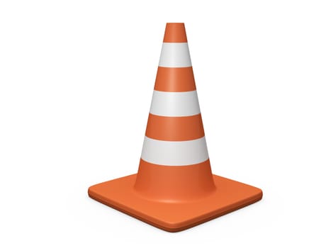 Orange highway traffic cone with white stripes.