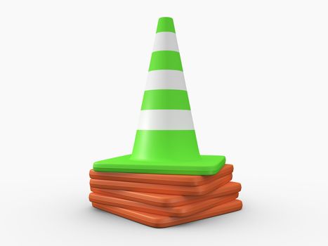 Green traffic cone is standing out from the crowd. High resolution image on white background.