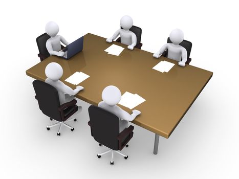 Business meeting between five 3d people