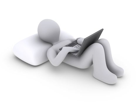 3d person lying on pillow holding a laptop