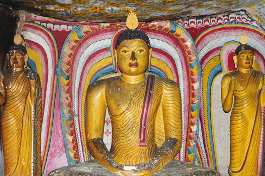 Group of a historic buddha statues in Sri Lanka