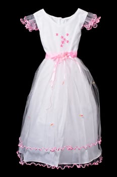 White and pink flower girl wedding dress on black background with vector path.