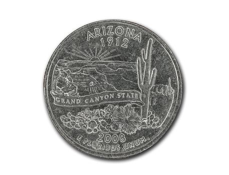 United States Arizona quarter dollar coin on white with path outline