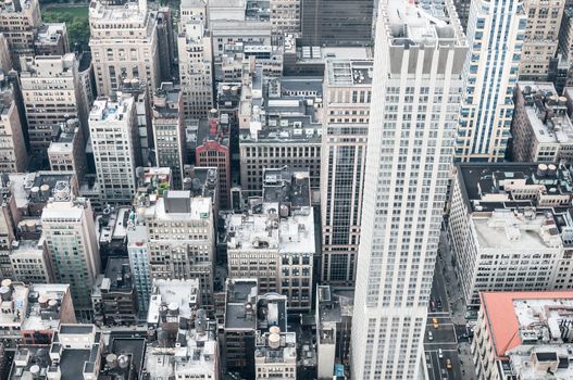 Aeriel shot of New York City buildings in Manhatten.