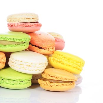 Colorful macaroons on white background 