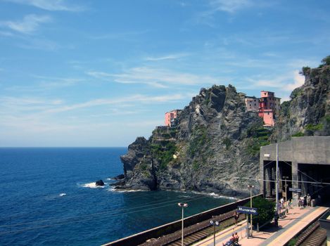 Railroad Station in Village on Italian Coast