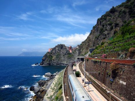 Railroad Station in Village on Italian Coast