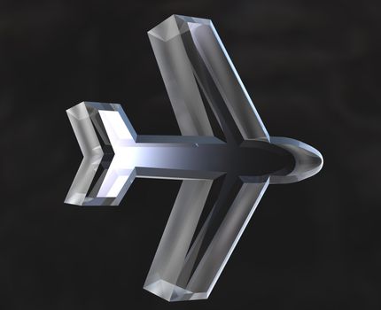 airplane icon symbol in glass (3D made) 