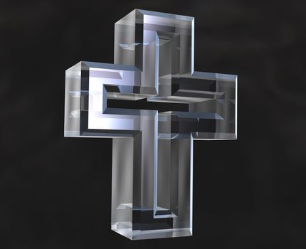 Cross symbol in transparent glass (3d made) 