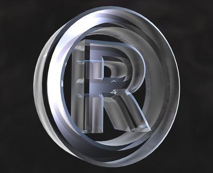 Registered symbol in transparent glass (3d made) 