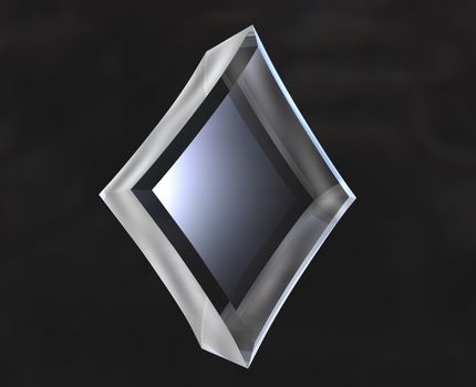 diamond symbol in transparent glass on black background - 3d made