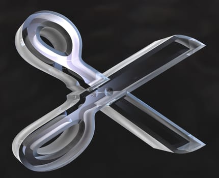 Scissor in transparent glass on black background - 3d made