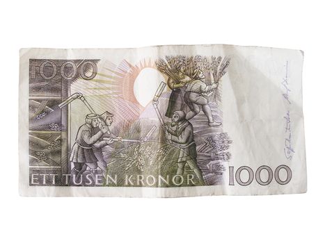 Swedish 1000 kronor closeup on white background