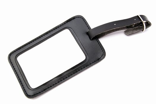 Black leather Luggage tag isolated on white background 