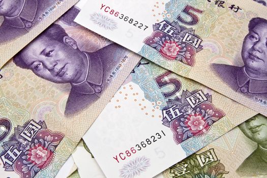 Background of different chinese money closeup 