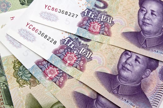 Background of different chinese money closeup 