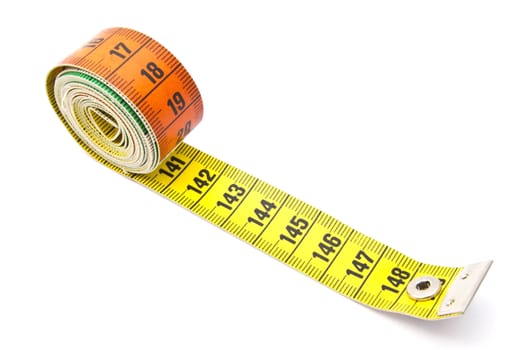 Tape measure closeup on white background 
