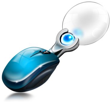Blue mouse with a magnifying glass