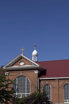 A vintage old church with blue skies