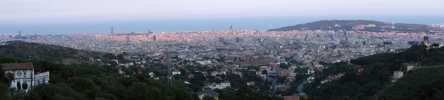 Panorama of Barcelona at sunset