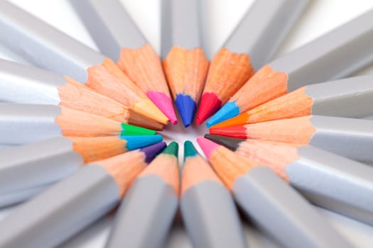 Multicolored Pencil, Arrangement in Circle, closeup