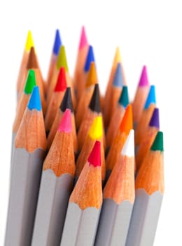 Multicolored Pencil, Arrangement in Bunch over white