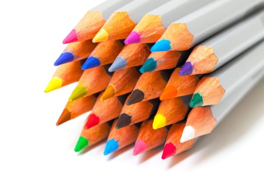 Multicolored Pencil, Arrangement in Bunch over white