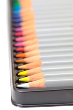 Multicolored Pencil, Arrangement in Box over white
