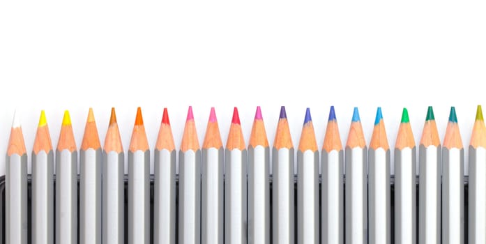 Multicolored Pencil, Arrangement in Row over white