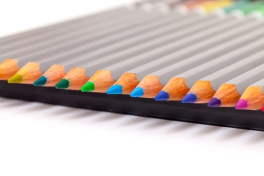 Multicolored Pencil, Arrangement in Row over white