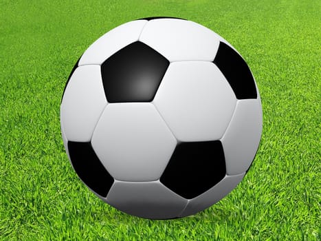 Black white football on grass with shadow.