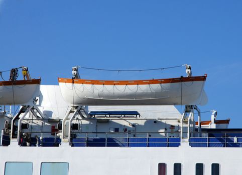 The white life boat is established on davit