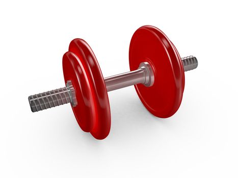 Red dumbell or hand weight on white background.
