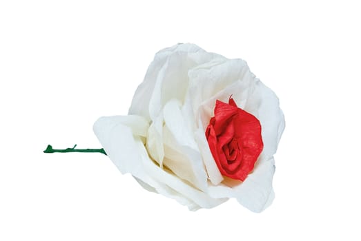 Big tea-rose bud handmade on a white background.